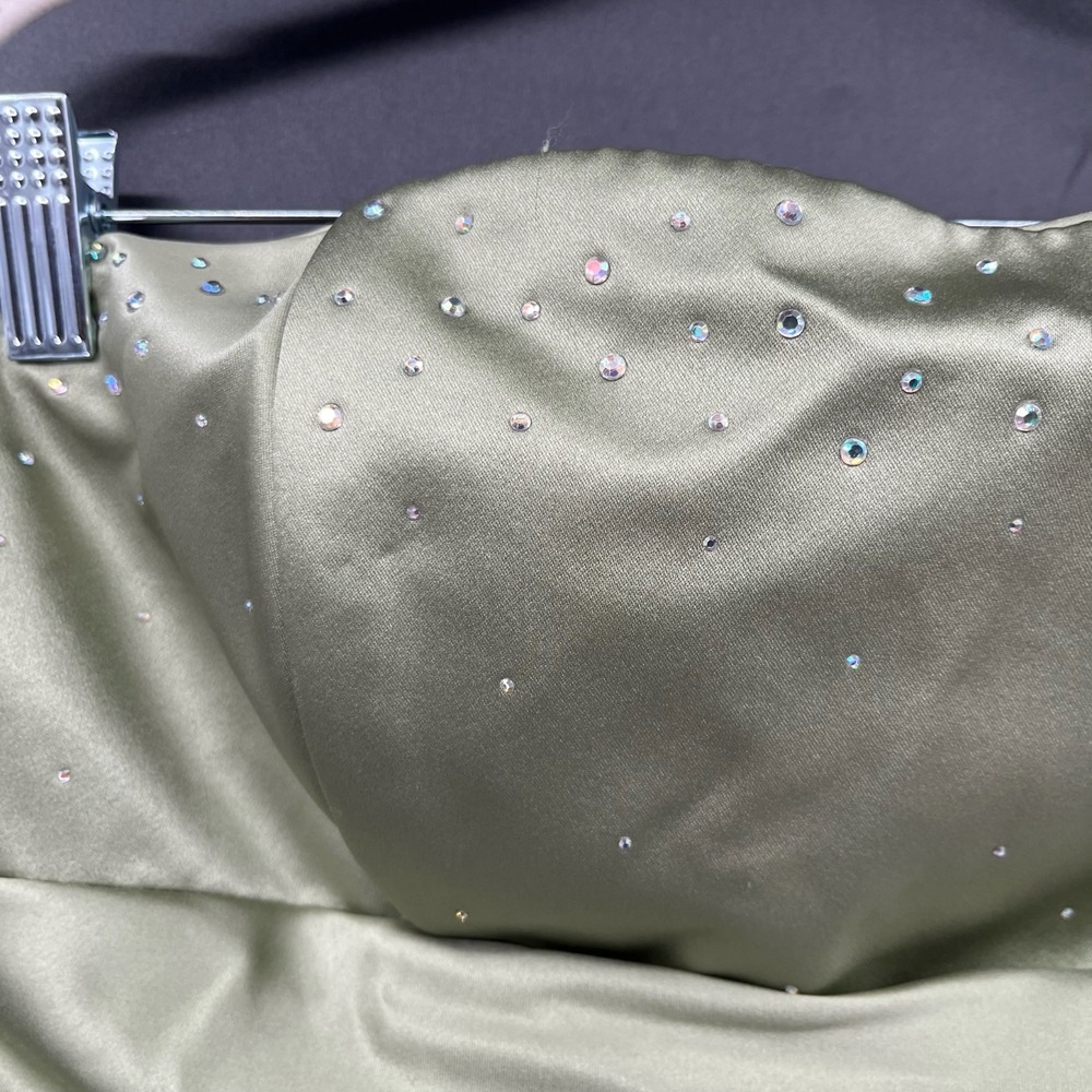 Vintage 90s y2k Sage Green Rinestone Strapless prom dress princess corset 13 14 - Picture 4 of 13